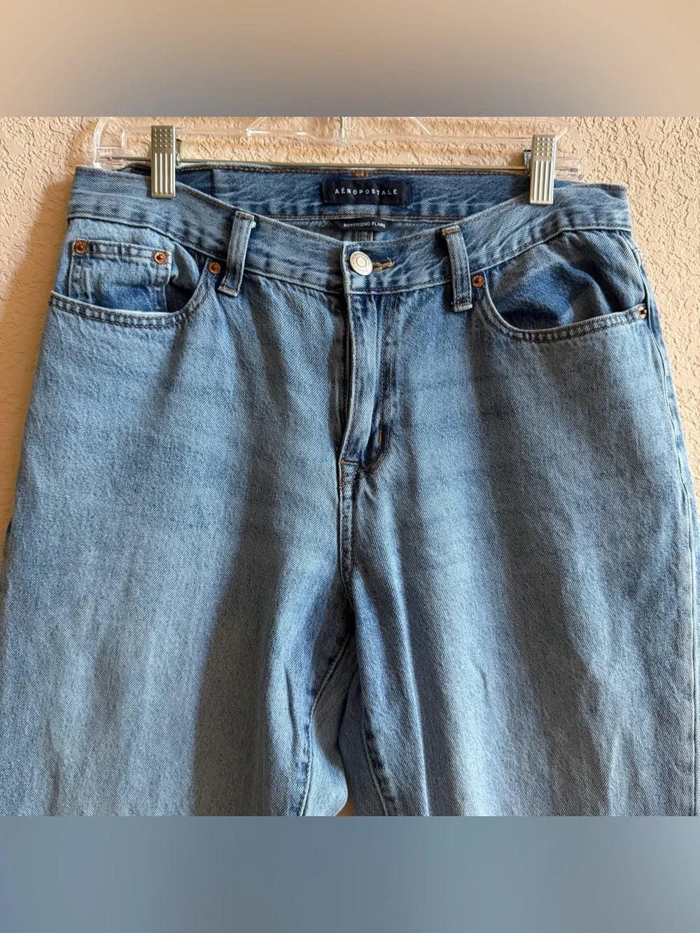 Aerpopstale Jeans Women's 8 Blue Medium Wash High Rise Boyfriend Flare Jeans